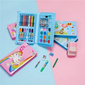 Set cancelleria 42 pezzi per bambini con pastelli a cera, matite e acquerelli colorati