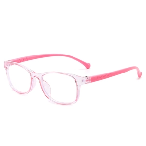 Pink kids anti-blue light glasses frame with transparent jelly finish for online classes