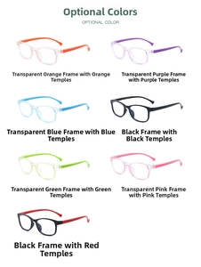 Dettaglio macro di sette montature colorate per bambini in tonalità gelatina moda