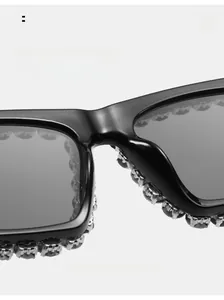 Detail of comfortable integrated nose pads on oversized rhinestone sunglasses