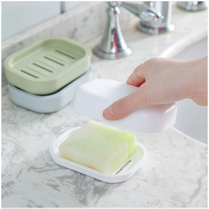 Boîte à savon japonaise double couche avec couvercle en blanc et vert menthe