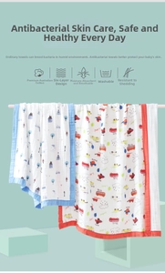 Detail of 6-layer combed cotton baby towel with cartoon prints and breathable gauze texture