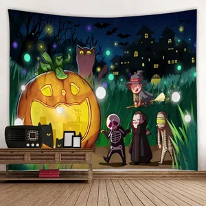 Διακοσμητική ταπετσαρία τοίχου Halloween με κολοκύθες, μάγισσες και στοιχειωμένο κάστρο