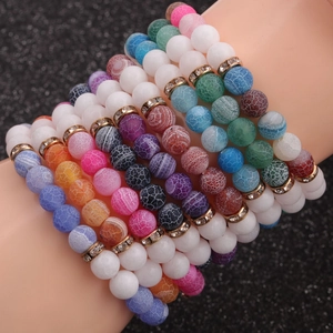 Colorful 8mm beaded stretch bracelet set with white dragon vein agate and crystal spacers