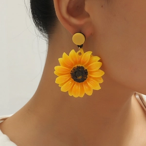 Sunflower Dangle Earrings Yellow Floral Resin Jewelry With Stainless Steel Earring Post For Women Korean Style Forest Theme