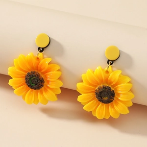 Fashionable sunflower stud earrings with yellow petals and brown center for women