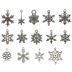 Set of 14 silver vintage alloy snowflake pendants for DIY Christmas jewelry crafts