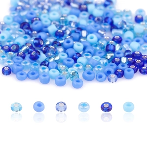 Scatola da 6 scomparti di perline di vetro blu per gioielli fai-da-te con riflessi specchiati