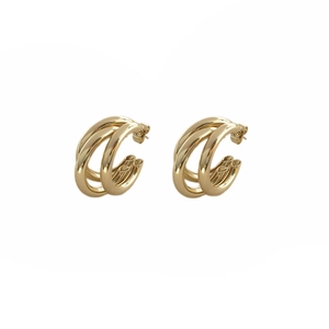 Minimalist triple-layered gold hoop earrings with high-polish finish for women