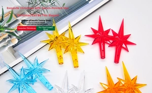 Detailed close-up of multi-colored seven-pointed star LED bulb toppers for ceramic trees