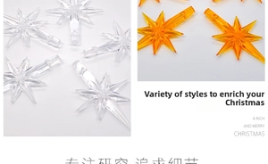 Detail view of multi-pointed star LED light bulb covers for Christmas tree ornaments