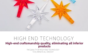 Star-shaped LED plastic ornaments for Christmas trees in red, clear, and orange colors