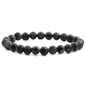 Minimalist 8mm dark grey natural stone beaded bracelet for men on white background
