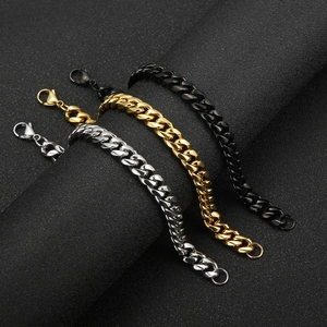Fashionable stainless steel Cuban link bracelets for men in silver, gold, and black colors