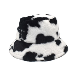 Winter faux fur cow print bucket hat with plush thermal material for women and men
