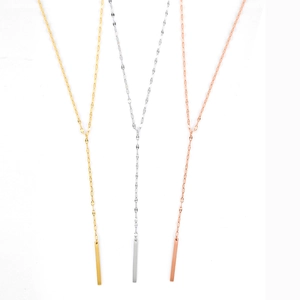 Colliers en Y minimalistes avec barre verticale en acier doré, argenté et or rose poli