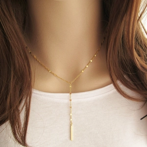 Collier Lariat en Forme de Y en Acier Inoxydable Minimaliste pour Femmes Pendentif Barre Verticale Délicat Or Argent Bijoux