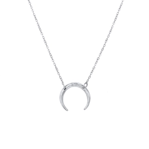 Polished silver crescent moon pendant necklace with stainless steel O-chain for women