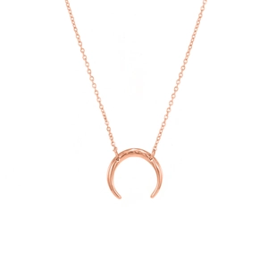 Rose gold crescent moon pendant necklace with hammered texture and fine snake chain