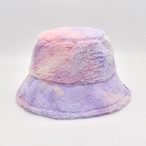 Cappello Alla Pescatora Pelliccia Sintetica Tie Dye Caldo Peluche Arcobaleno Colorato Inverno Autunno All'aperto Per Donna