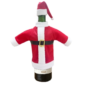 Christmas Santa Claus wine bottle cover set with red jacket, belt and matching hat