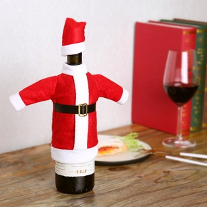 Santa Claus wine bottle cover set with red velvet hat and coat for Christmas decor