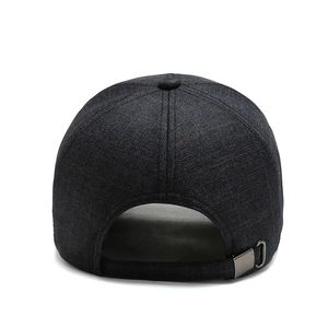 Classic navy blue cotton baseball cap for elderly men with adjustable silver metal buckle