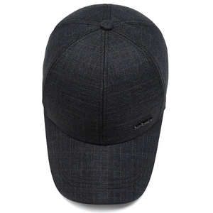 Dark gray baseball cap for elderly men with sport metal logo and twill fabric texture