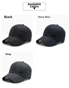 Detailed view of men's baseball caps in black, navy, and grey with sport embroidery