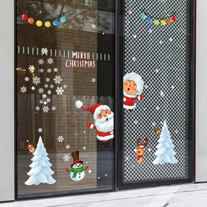 Colorful Christmas window stickers with Santa, snowman and deer for glass door decoration