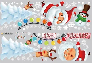 Layout of Christmas wall stickers featuring Santa, reindeer, and Merry Christmas text