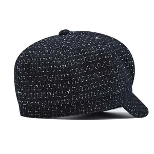 Classic black and white plaid tweed newsboy cap with a vintage British style design