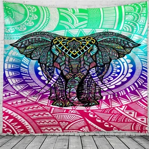 Μποέμικη ταπισερί τοίχου με ελέφαντα μαντάλα για διακόσμηση υπνοδωματίου σε έντονα χρώματα