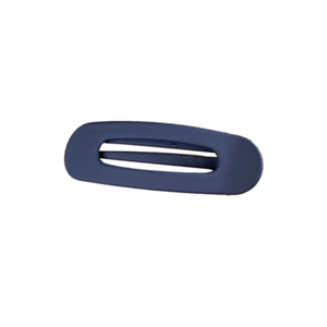 Matte navy blue oval hair clip with hollow center design on a clean white background