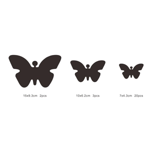 Three sizes of black butterfly mirror wall stickers with detailed dimensions and counts