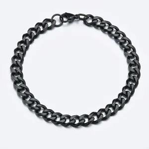 Matte black stainless steel Cuban link bracelet for men with a secure lobster clasp