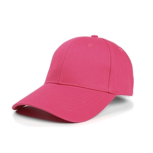 Close-up of rose red cotton baseball cap showing detailed twill texture and stitching