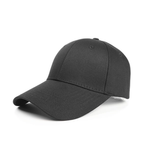 Classic black cotton baseball cap with a pre-curved brim shown from a 45-degree angle