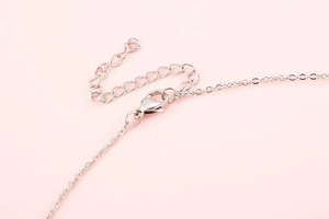 Detail shot of the stainless steel necklace lobster clasp and adjustable extension chain