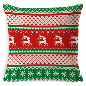Nordic Christmas pillow cover with reindeer and snowflake patterns on white background