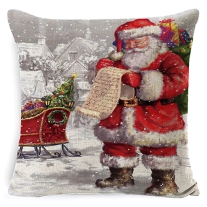 Nordic Christmas pillow cover with vintage Santa Claus standing in the snow
