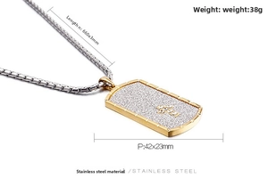Detail view of square stainless steel cross pendant necklace with 660mm box chain size