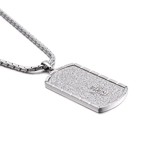 Men's silver stainless steel dog tag necklace with embossed cross and glitter finish