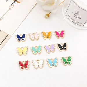 Set of 12 colorful butterfly alloy pendants with drip oil finish for DIY jewelry making
