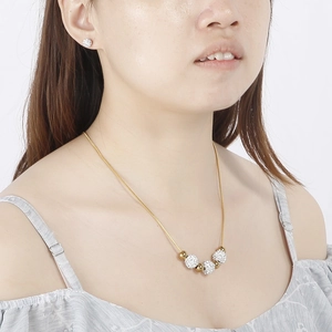 Parure élégante collier chaîne serpent dorée et boucles d'oreilles boules en strass
