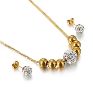 Collier Et Boucles D'oreilles En Acier Inoxydable Perles De Cristal Chaîne Serpent Bijoux Tendance Pour Femmes