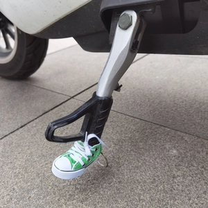 Mini green canvas sneaker for motorcycle kickstand support and fashion keychain charm