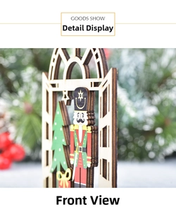 Detailed side view of laser-cut wooden Nutcracker ornament with a green Christmas tree