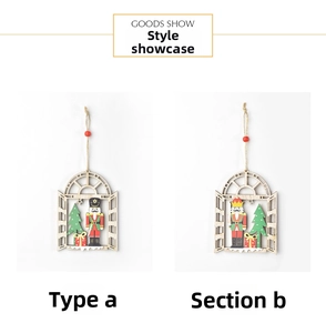 Style A and B wooden Christmas nutcracker soldier pendants with red beads and twine
