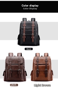 Detailed color selection showing black and brown soft PU leather vintage backpacks